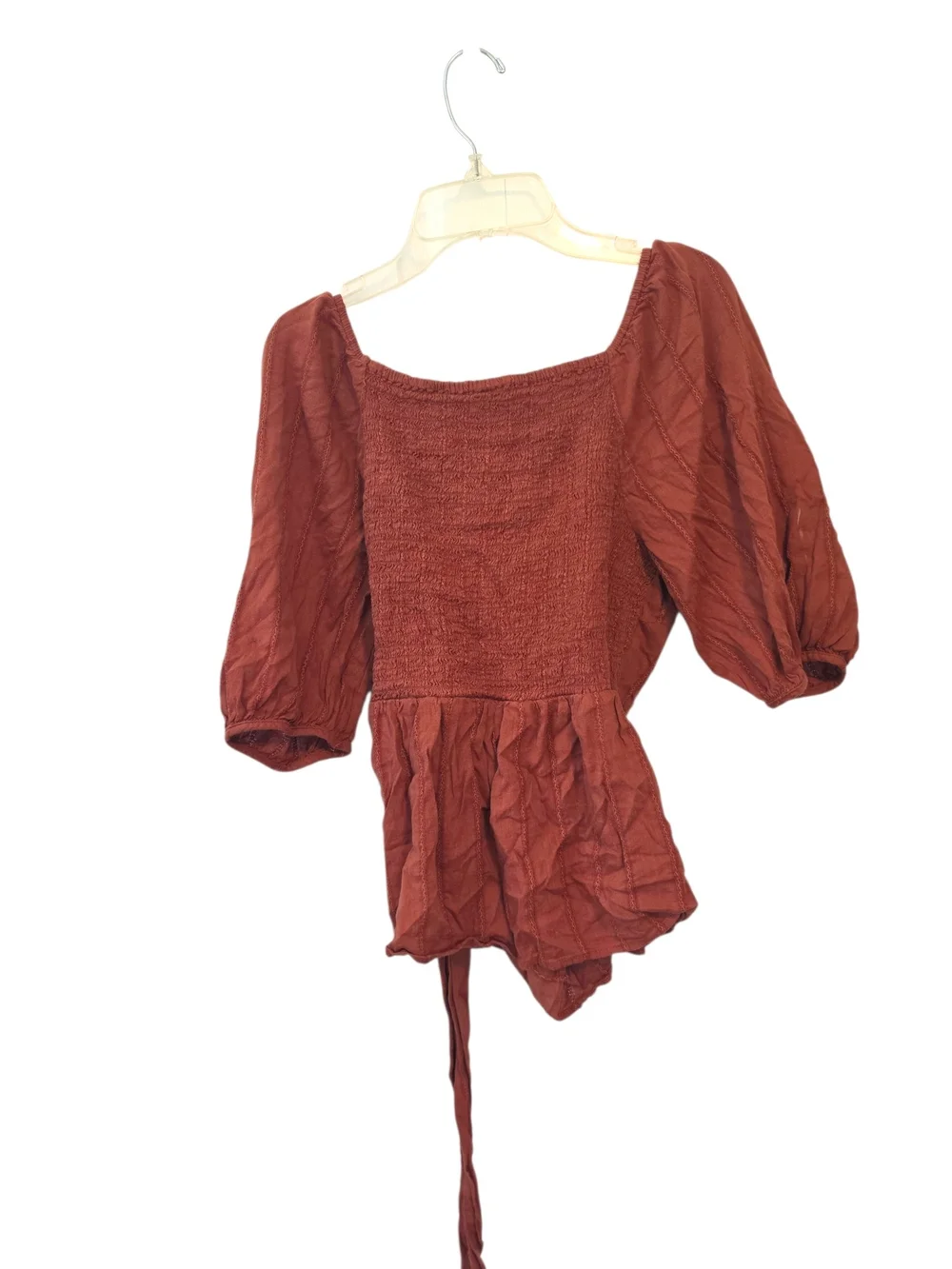 Old Navy Rust Wrap-Style Puff Sleeve Top Size Medium